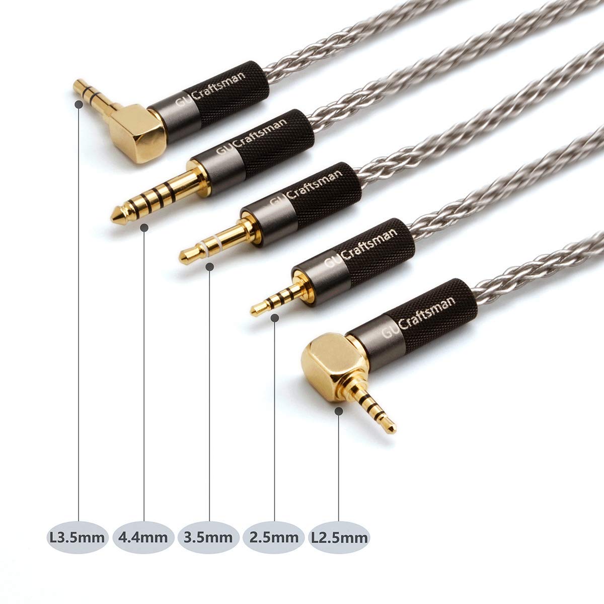 GUCraftsman 6N Single Crystal Silver Upgrade Earphone Cable 2.5mm/4.4mm Balance Earphone Upgrade Cable for Sony IER-M7 IER-M9 IER-Z1R (4.4mm Plug)