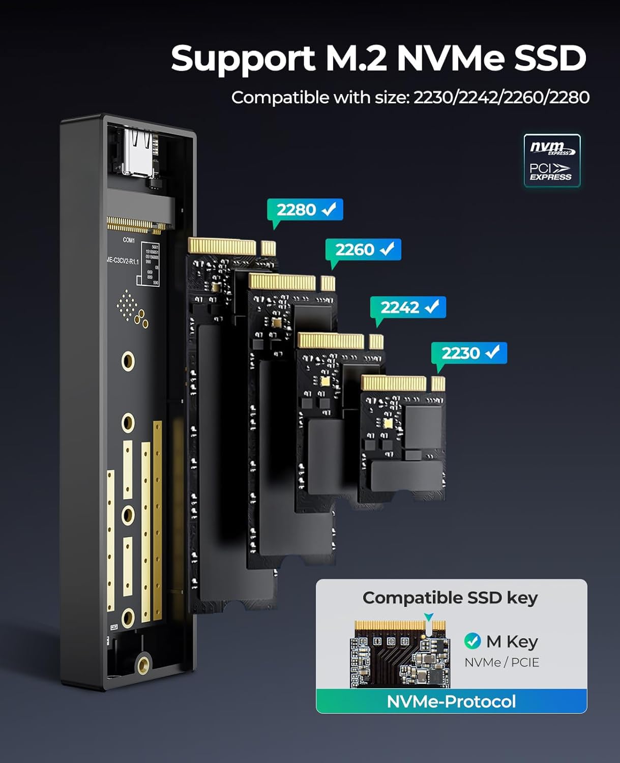 WORLDWIDETRADERS M.2 NVMe SSD Enclosure, USB-C USB 3.1 Gen 2 (10 Gbps) PCIe External Adapter NVMe Case for 2230/2242/2260/2280 M.2 SSD up to 8TB, UASP