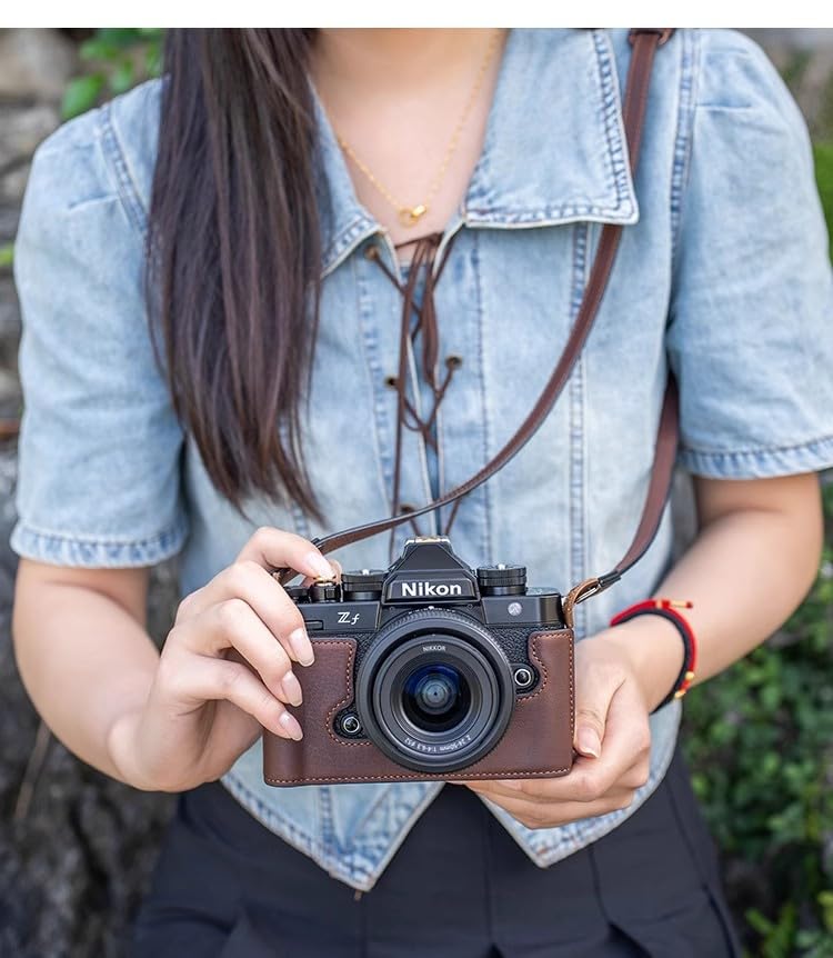 CAMINSTARRY Genuine Leather Camera Half Case Cover Bag With Hand Grip for Zf Camera Accessories Retro Brown Coffe Cover Handmade