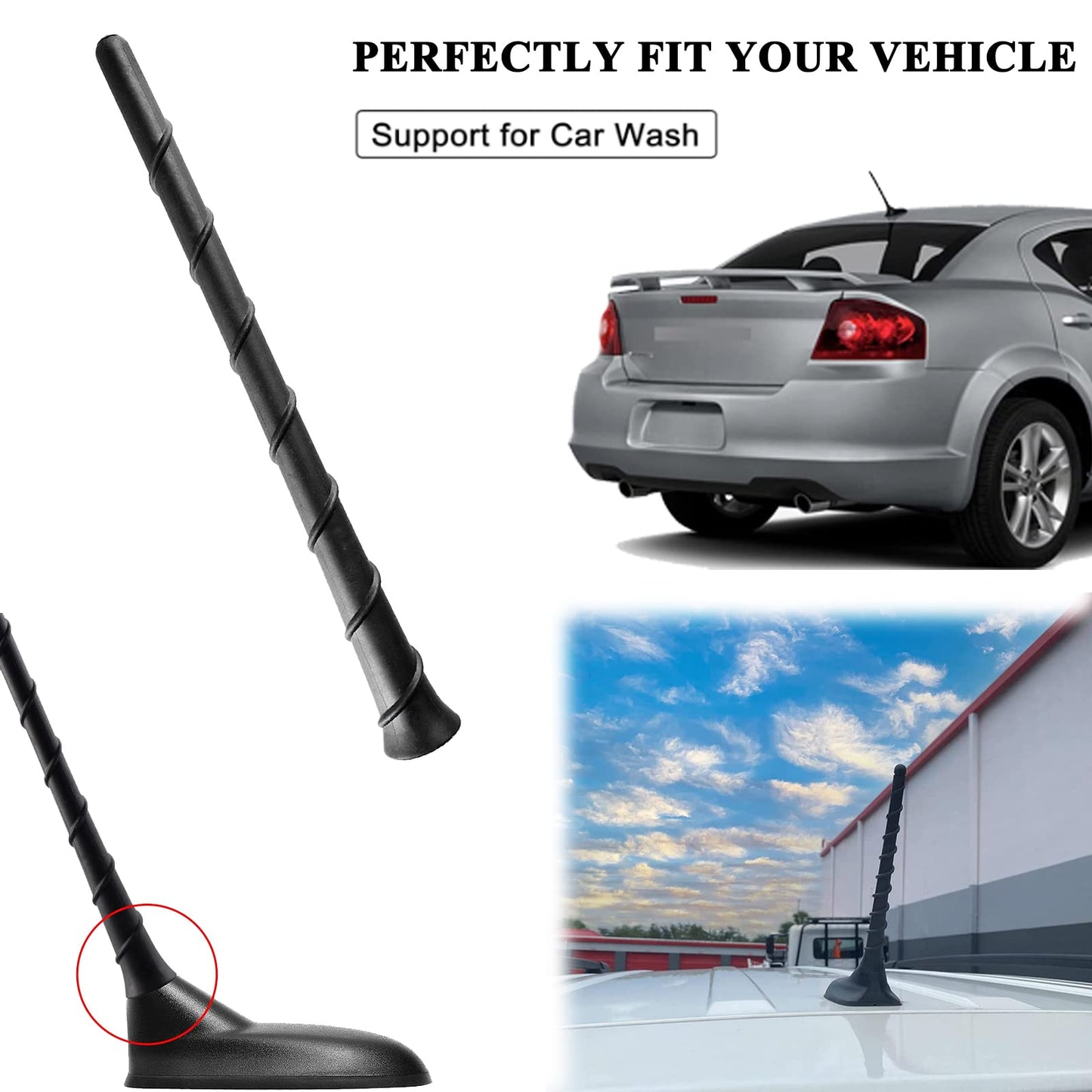 E-Vniko 8'' Inch Roof Antenna Mast Compatible for 2011-2022 Jeep Cherokee Grand Cherokee Dodge Durango Dart Journey Chrysler 200 Replacement Back