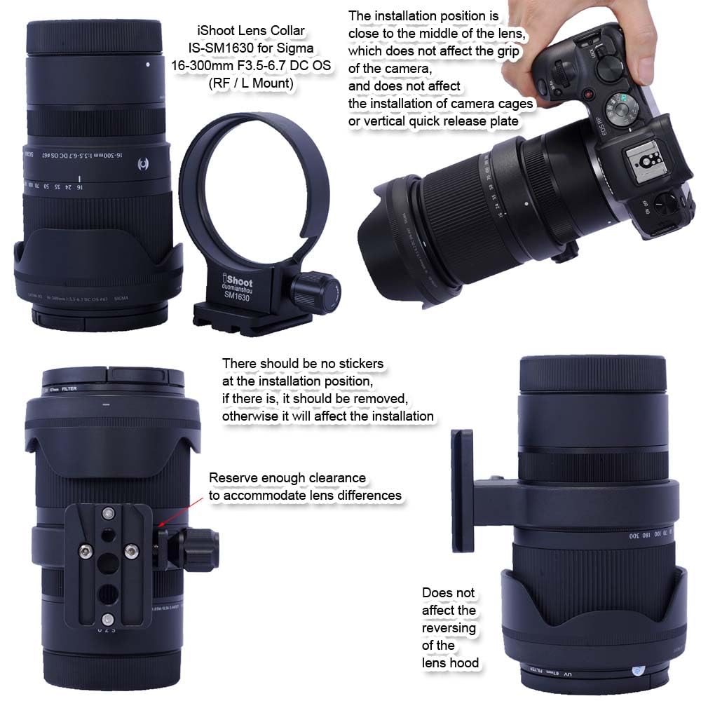 iShoot Lens Collar Tripod Mount Ring Compatible with Sigma 16-300mm F3.5-6.7 DC OS (E/X/L/RF Mount), Lens Support Holder Bracket Bottom is Arca-Swiss