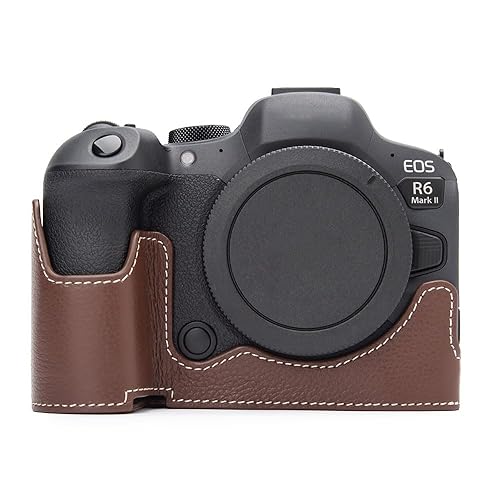 DBZZ R6II Vintage Genuine Leather Camera Case for Canon EOS R6 Mark II Handmade Half-Wrap Camera Protector Cover (Coffee brown)