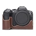 DBZZ R6II Vintage Genuine Leather Camera Case for Canon EOS R6 Mark II Handmade Half-Wrap Camera Protector Cover (Coffee brown)