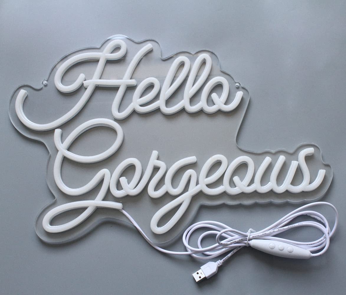 DAKABUKA Hello Gorgeous Neon Signs Hello Beautiful Warm White LED Light for Bedroom Wedding Birthday Backdrop Bacelorette Party Wth Dimmable
