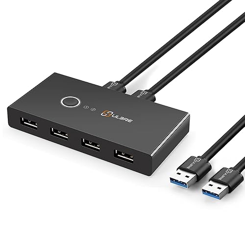 USB 3.0 Switch Selector, ULBRE Soho KVM Switches 4 Ports Sharing 2 Computers USB Switcher Km Switch Adapter Hub for Wired Mouse Keyboard PC Printer