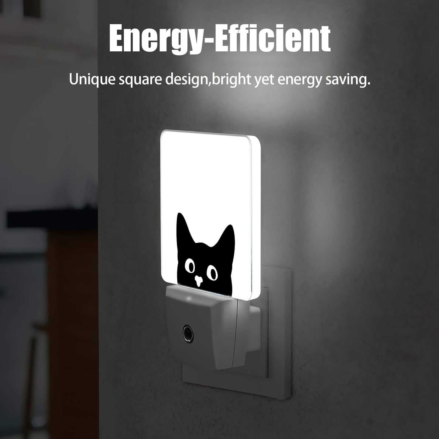 Jopowide Black Cat Cute Dusk to Dawn Night Light, Auto Sensor Lamp Home Indoor Stairway Kitchen Corridor, Night Lights Plug into Wall Decor, Boys