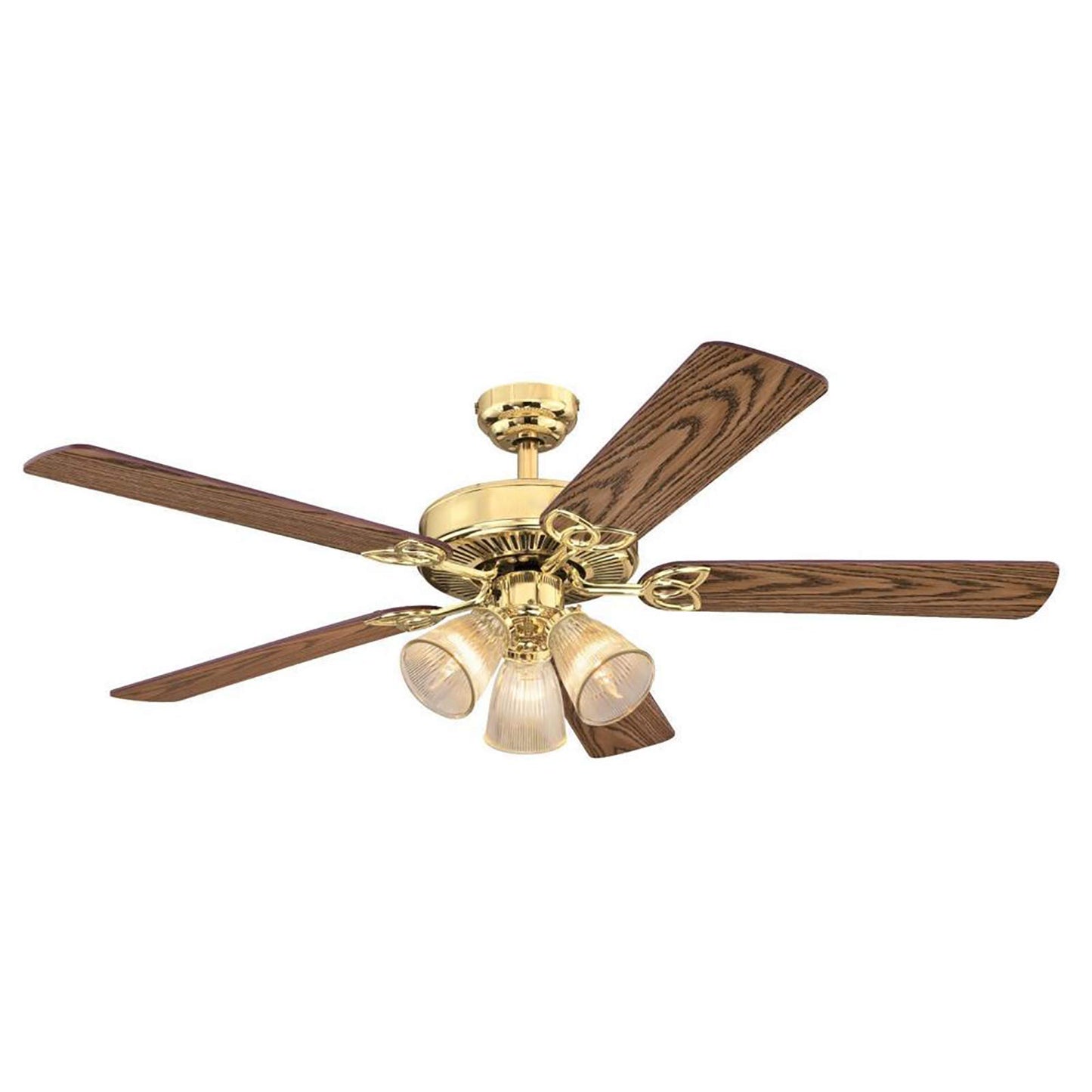 Ciata Lighting 52 Inch Vintage Indoor Ceiling Fan with Dimmable LED Light Fixture and Clear Ribbed Glass in Polished Brass Finish with Reversible