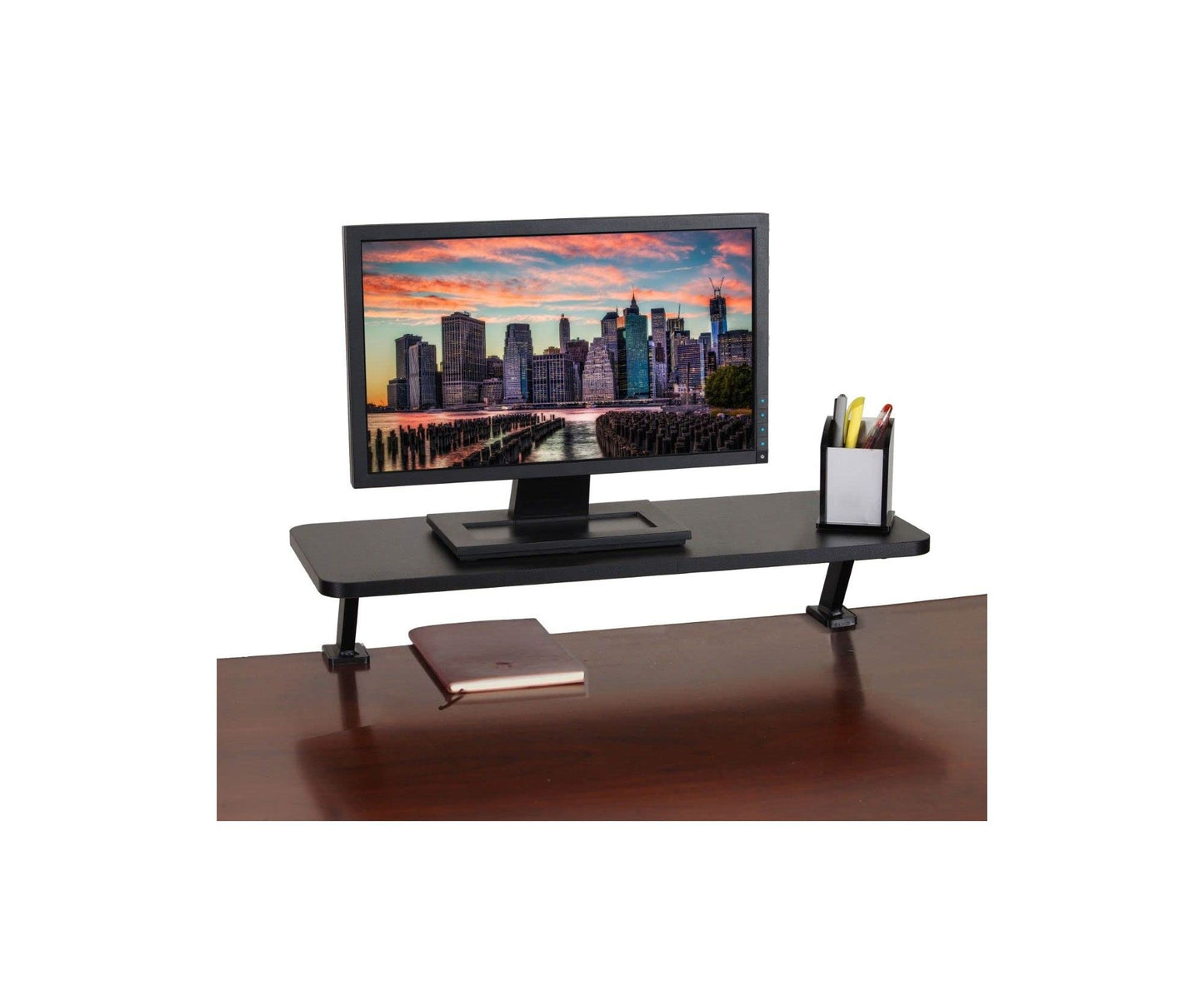 Kantek Ergonomic Mounted Computer Monitor Riser Stand, Floating Desk Shelf, Clamp On Base, 25.6" X 10.2" X 5.1", Black