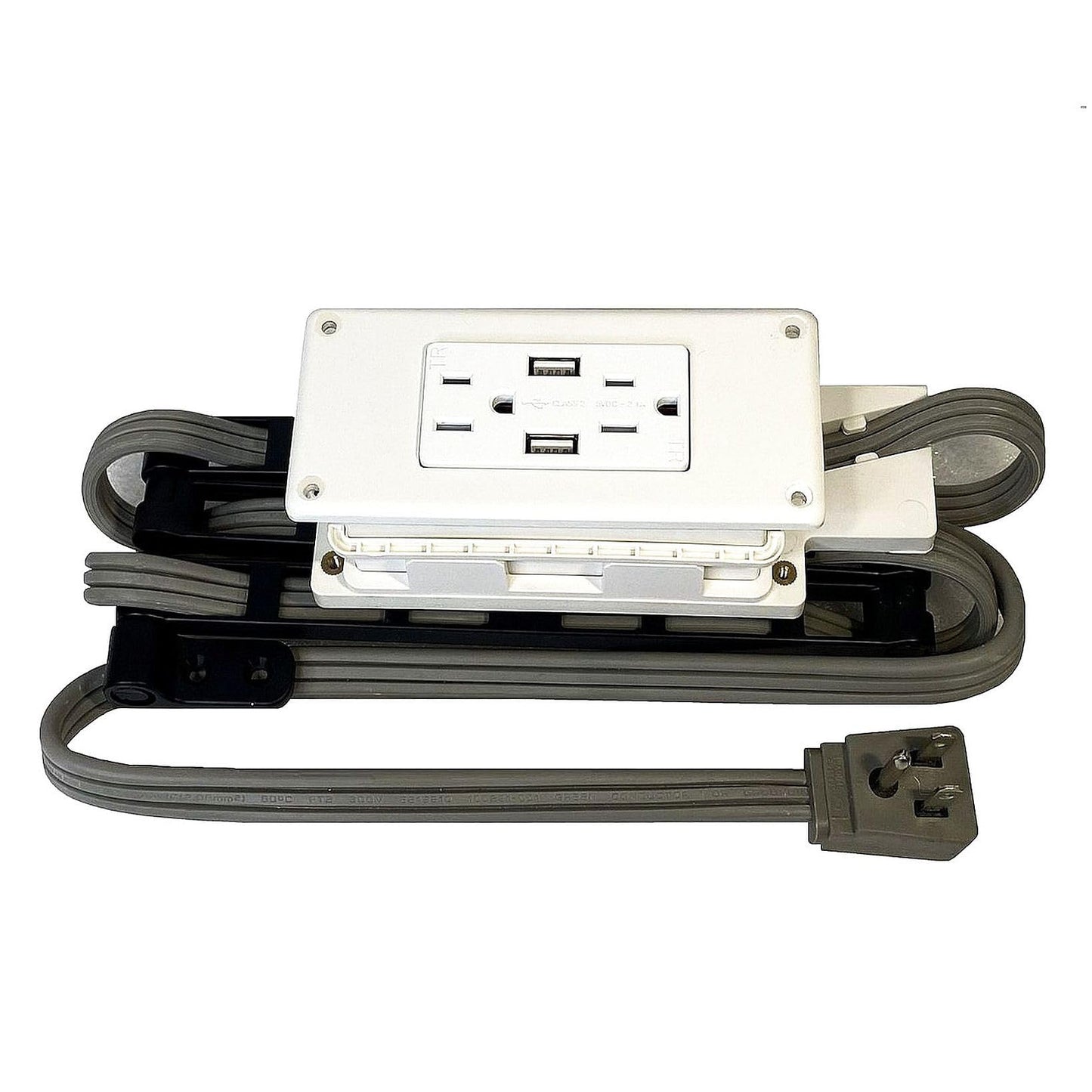 Low Profile in-Drawer Outlet (2) USB-A (2) 15 Amp Charging Station Plugs with Retractable arm