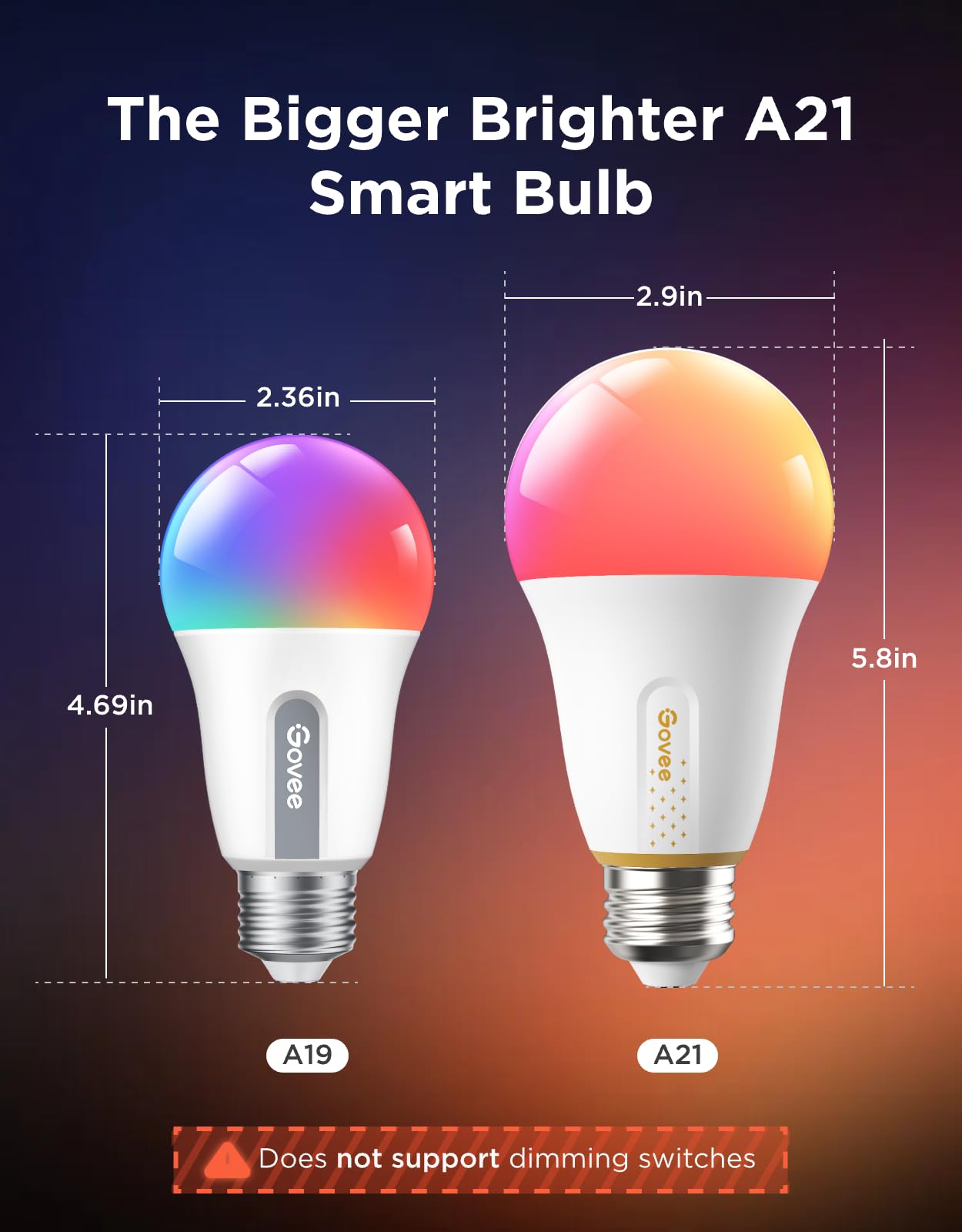 Govee 1600LM Smart Light Bulbs, A21 100W RGBWW CRI 90, E26 Base, 2-Pack