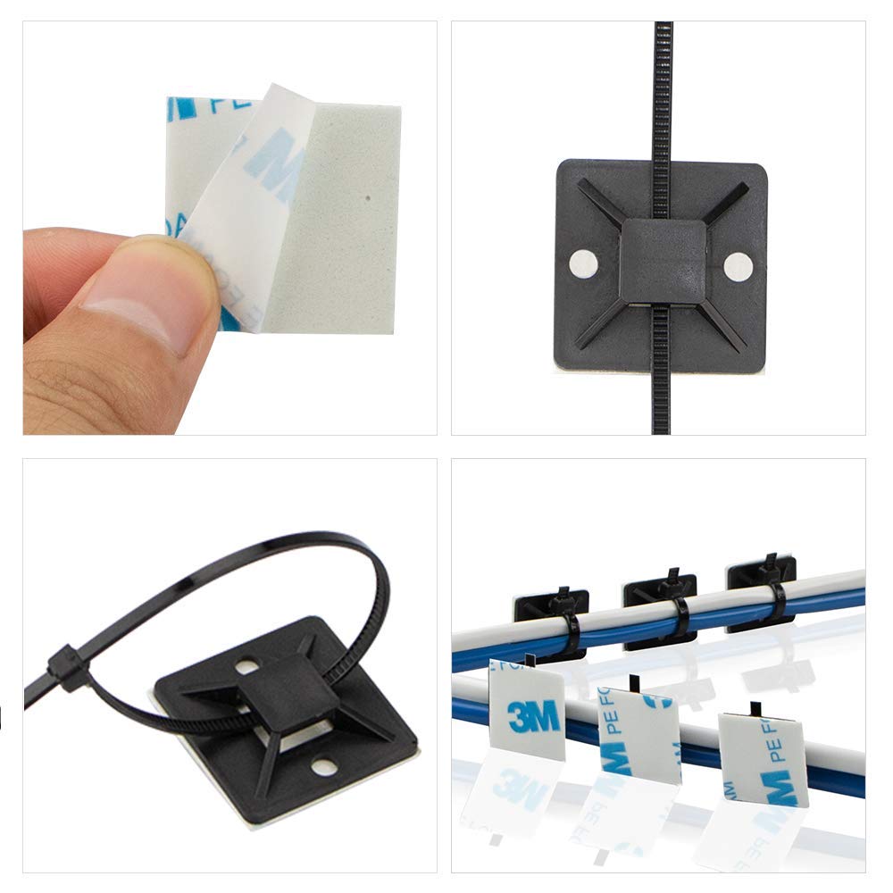 Zip Tie Mount 3/4" Black Small Wire Tie Adhesive Mounting 100 Pcs for Wire Clips Cable Management Cable Tie Anchors for Home Office Wiring Durable