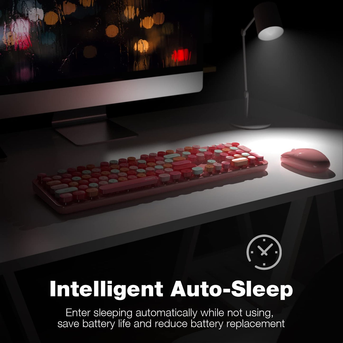 MOFII Wireless Keyboard and Mouse Combo, Pink Wireless Keyboard, 2.4GHz Retro Full Size with Number Pad & Cute Mouse for Computer PC Laptop Windows