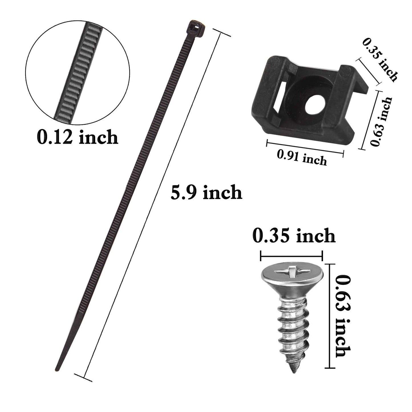 100 Pieces Cable Tie Mount Base Saddle Type Mount Wire Holder, 100 PCS Cable Zip Ties with Self-Locking (150 x 3.5mm) and Deep Thread Pan Head Screws