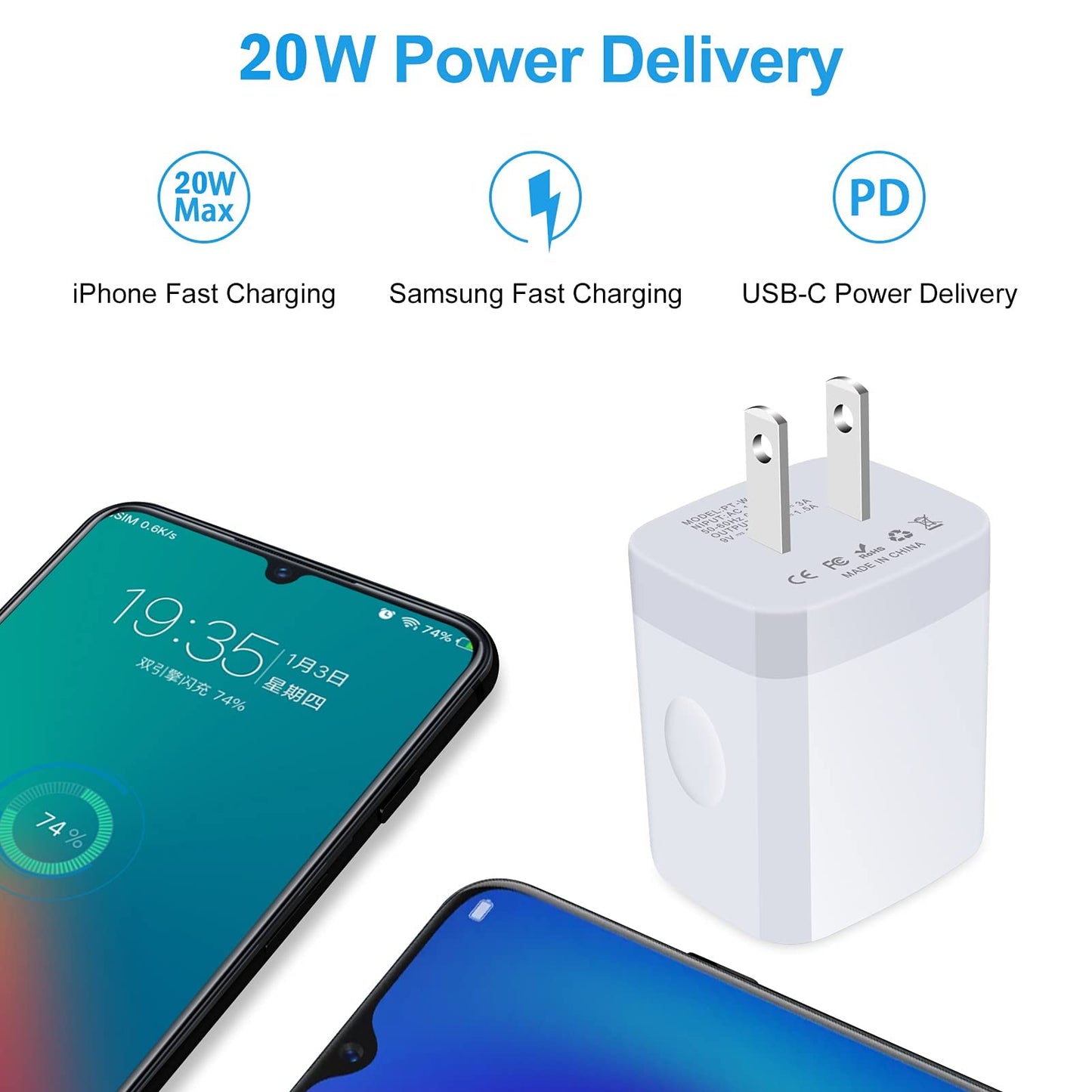 USB C Fast Charger,20W 2 Pack PD Charging Block Type C Wall Charger Power Adapter Base Box Compatible