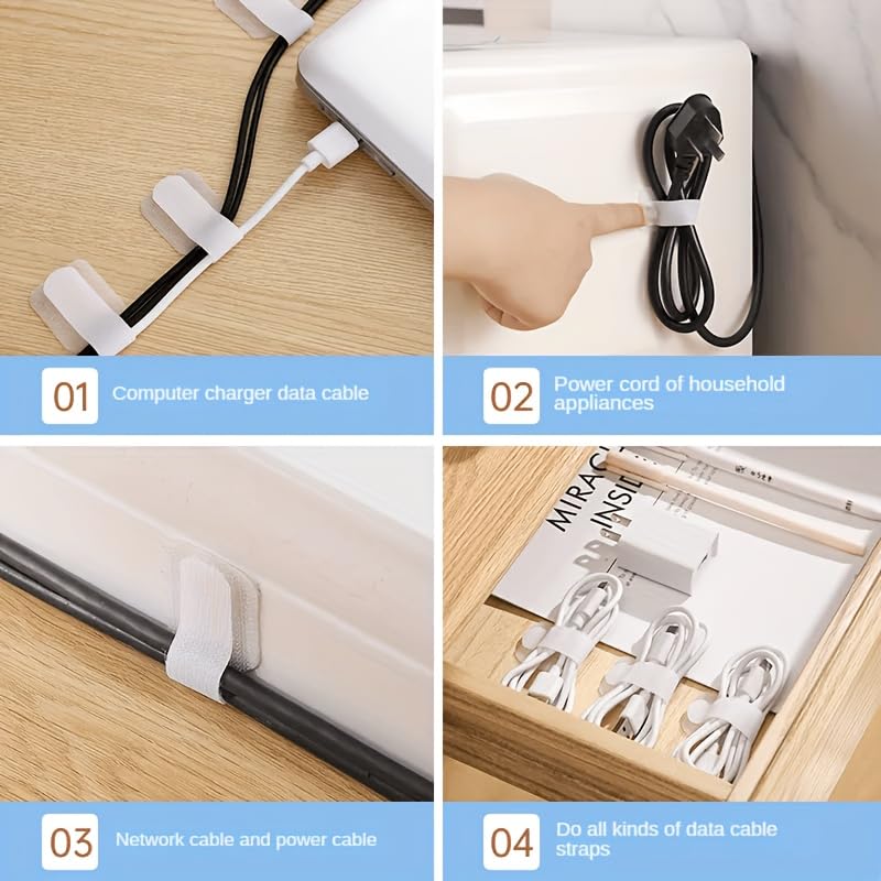 10Pcs Self-Adhesive Cable Ties, Strong Adhesive No Glue Needed, Nylon Wire Organizers for Home Office Desk Chair Cable Management
