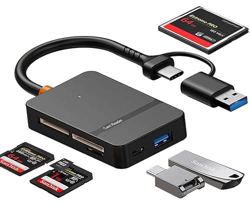 USB C USB 3.0 Dual Interface Multi Card Reader, OTG Adapter, with 4 Card Slots, USB C/A Ports, 5Gbps, 2TB Capacity, Suitable for SD MS CF TF Cards