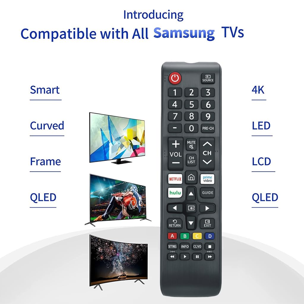 BN59-01315A BN59-01315D Replacement Remote Compatible with All Samsung Smart TV, 4K UHD Curve Ultra HDTV LED 6 7 8 Series with Netflix, Prime Video