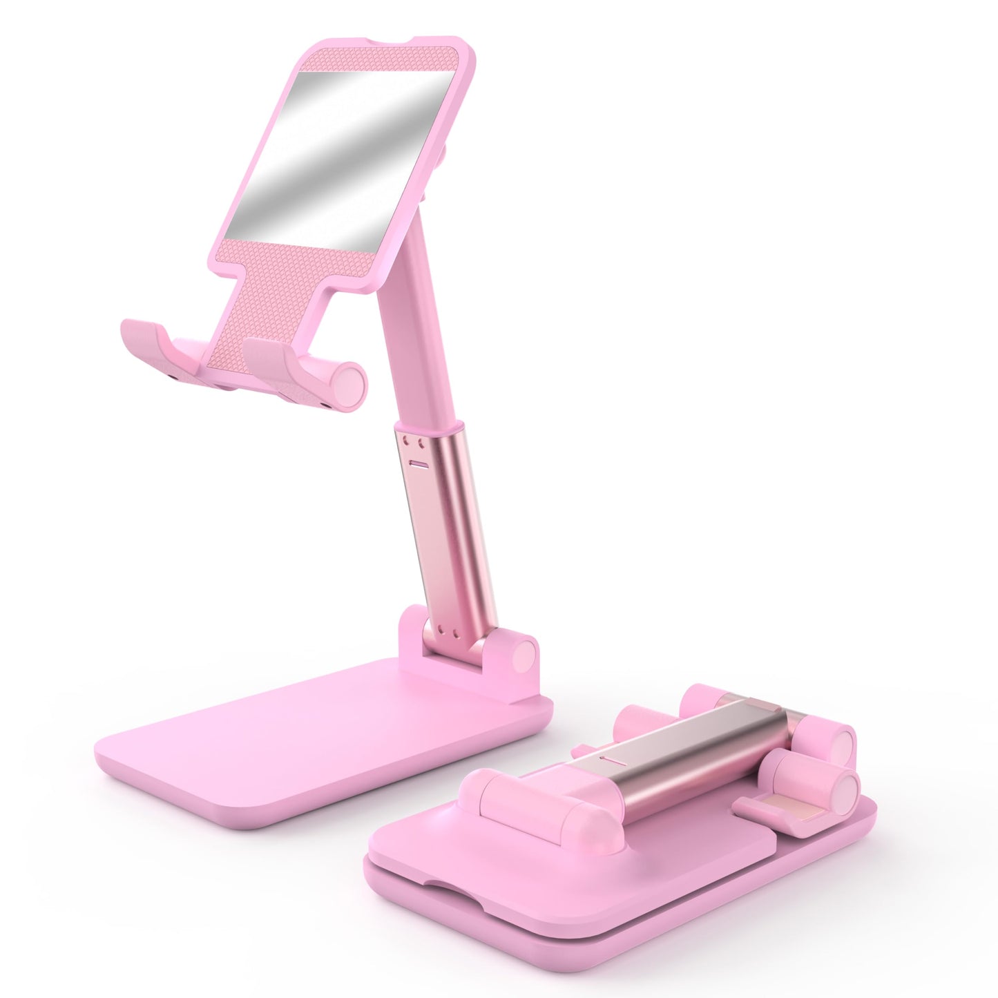 HZZADZXW Cell Phone Stand, Adjustable Angle and Height Cell Phone Holder for Desk, Foldable and Portable, Anti-Slip Silicone Pad, Compatible with All