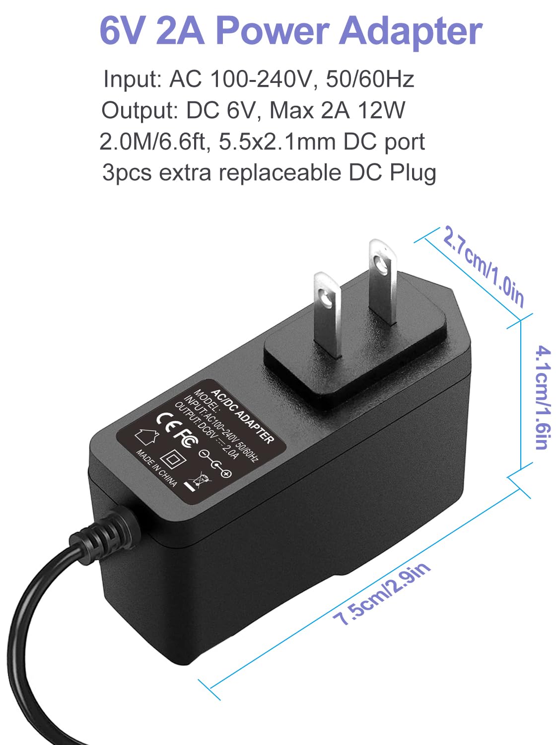 DC6V 2A Power Supply Adapter, Universal AC Adapter 6Volt 2000mA 1500mA 1000mA 500mA 400mA for Digital Blood Pressure Monitoir, Charger with 3 DC Plug…