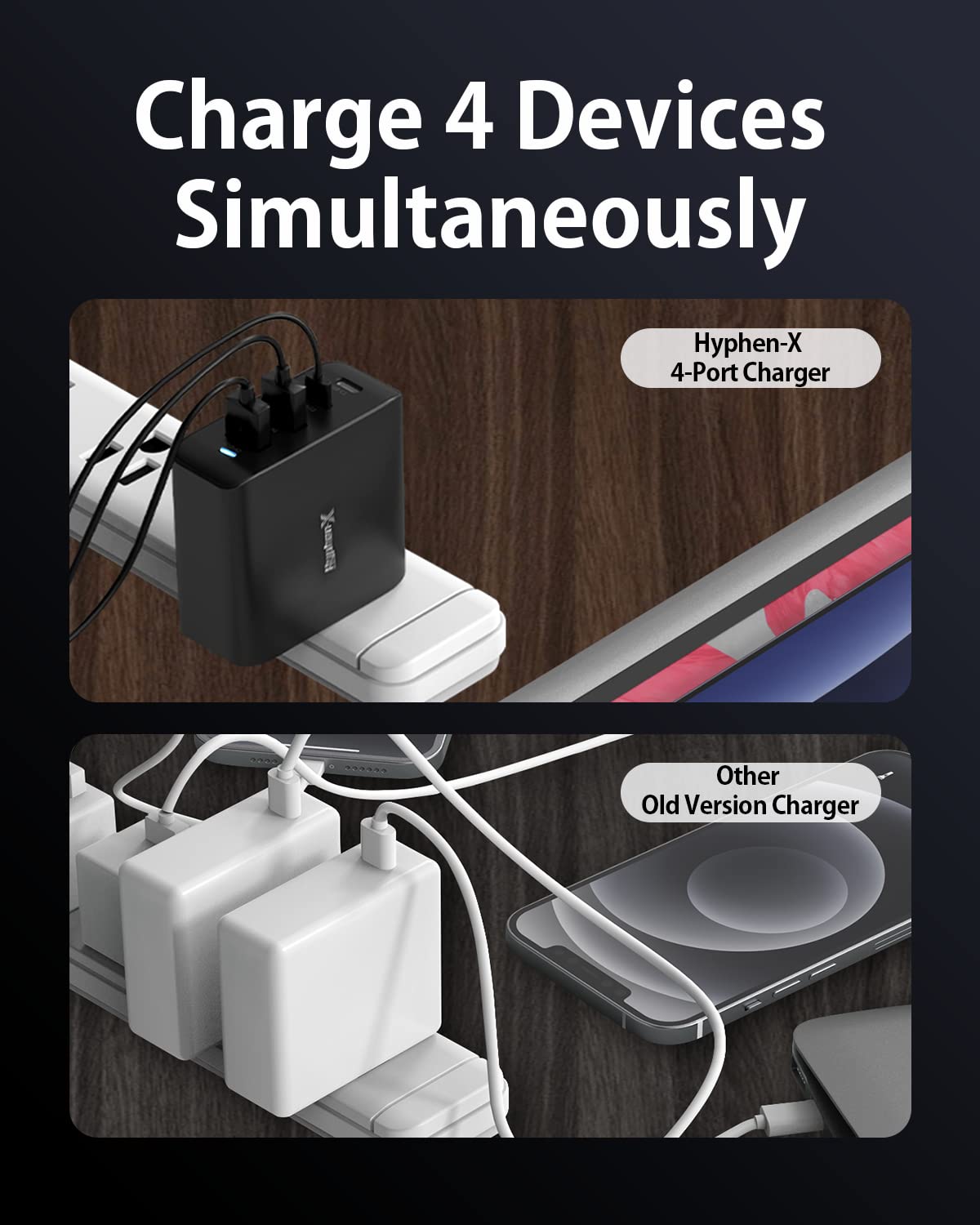 100W USB C Charger, 4 Port GaN Fast Charger Block Foldable Type C Charging Block Fast Charging Block Compatible with MacBook Pro/Air, iPhone