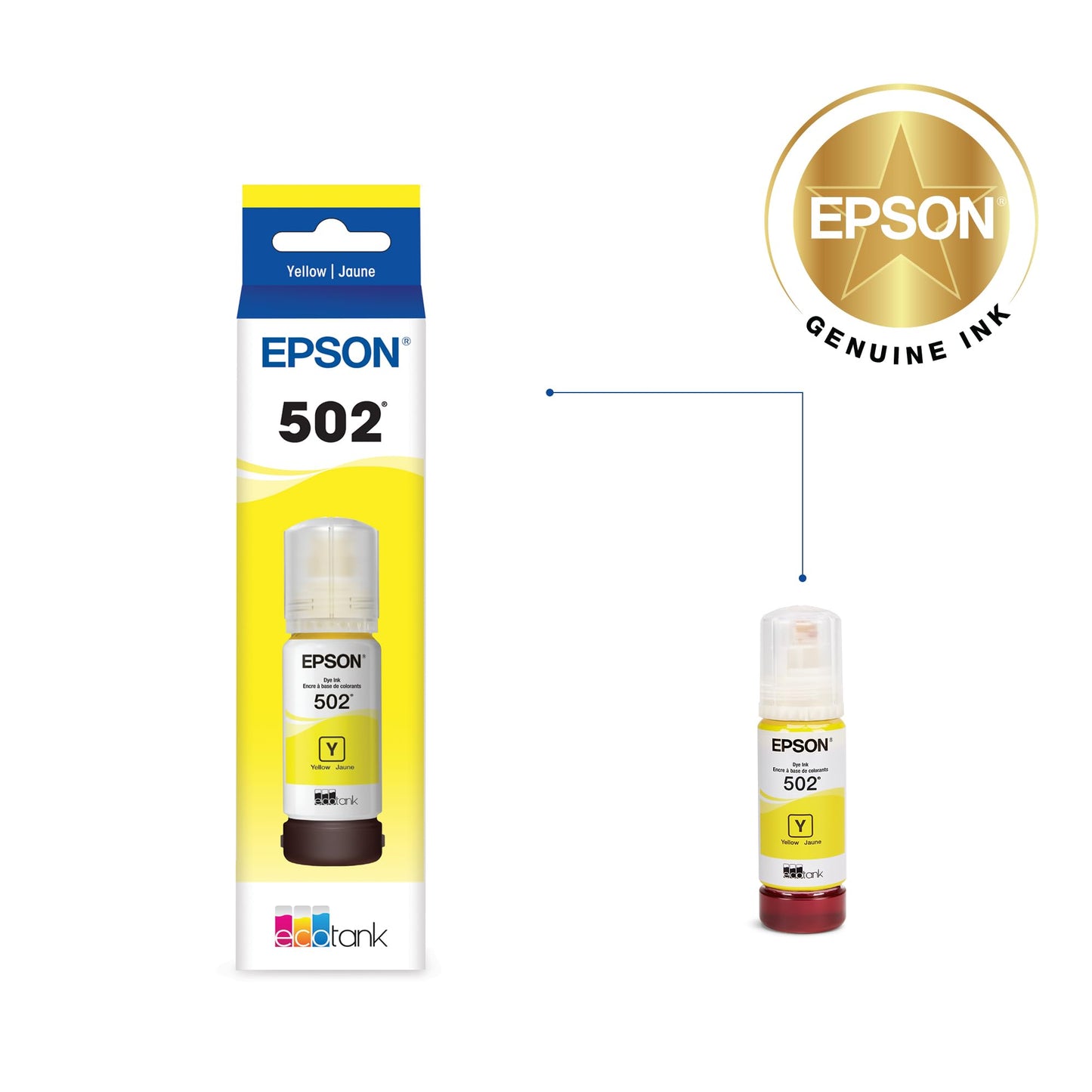 EPSON 502 EcoTank Ink Ultra-high Capacity Bottle Yellow Works with ET-2750, 2760, 2850, 3750, 3760, 3850, 4850, and other select models