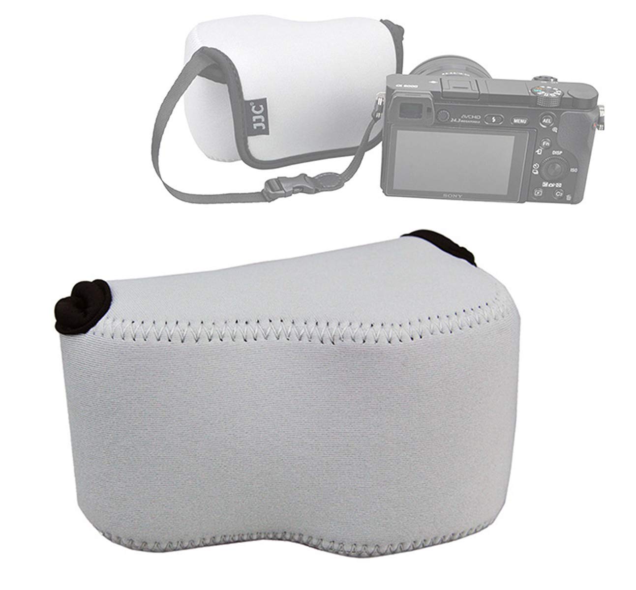 JJC Gray Ultra Light Neoprene Camera Case Pouch Bag, Compatible with Sony a6600 a6500 a6400 a6300 a6100 a6000 a5100 with Sony SELP1650 16-50mm Zoom