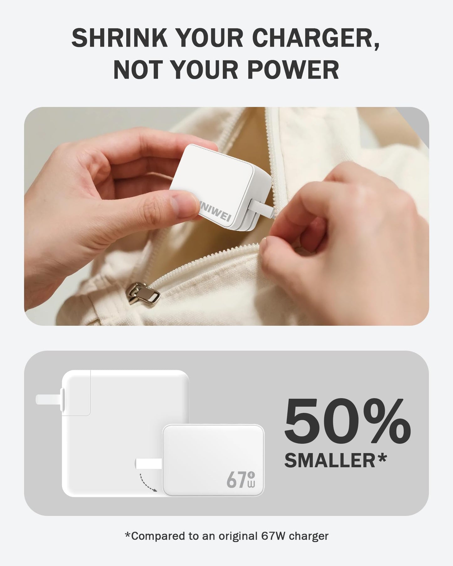 UNIWEI 67W USB C Charger, GaN PPS 3-Port Fast Compact Foldable USB C Charger Block for MacBook, iPad Pro, Galaxy S24, iPhone 16/15 and More