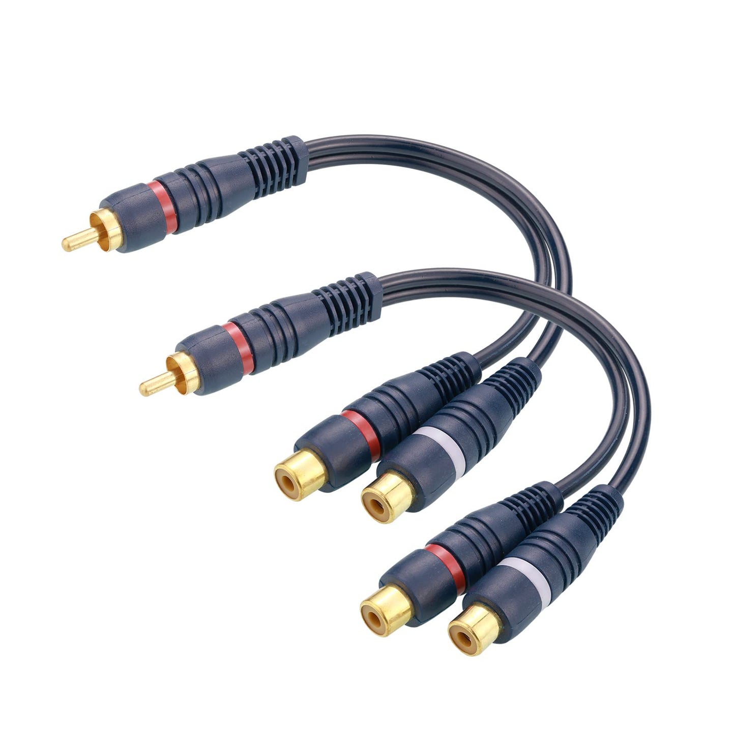 Borsuer RCA Splitter, 2 Pcs RCA 1 Male to 2 Female Audio Cord Speaker Y Adapter Splitter Cable, 8.5 Inches Gold Plated Dual Female Adapter