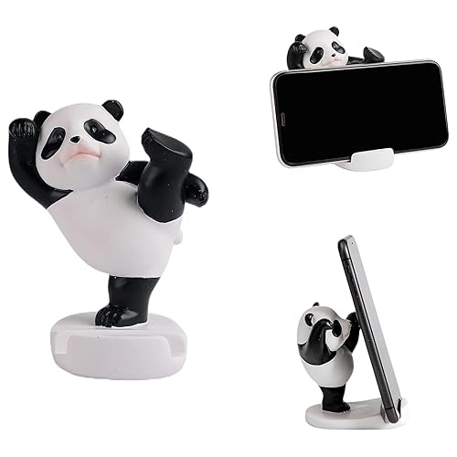 Waowumar Cute Panda Phone Stand for Desk Resin Bear Figurines Phone Holder White and Black Statue Kawaii Desk Accessories