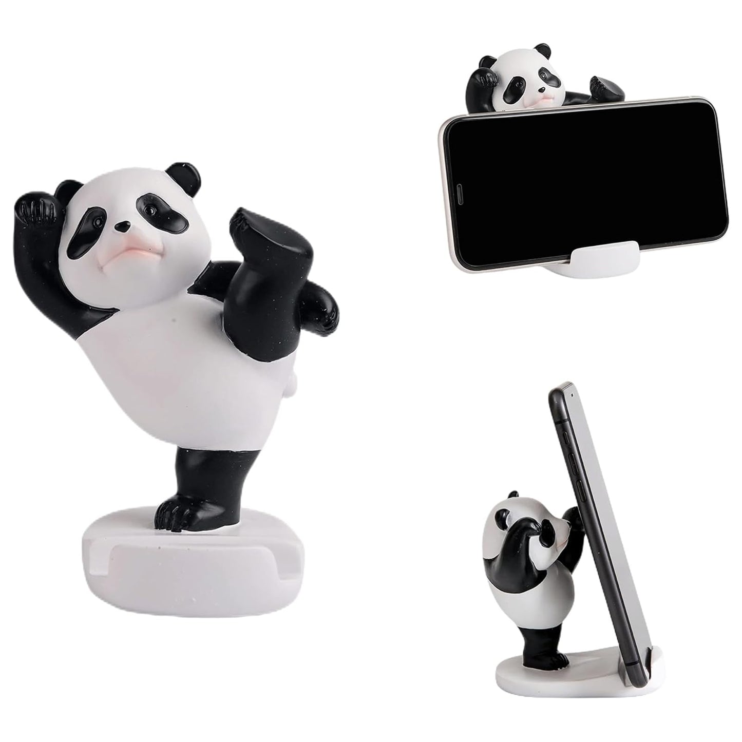 Waowumar Cute Panda Phone Stand for Desk Resin Bear Figurines Phone Holder White and Black Statue Kawaii Desk Accessories