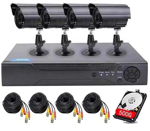 4CH DVR Wired CCTV Security System with 4pcs 1080P Metal Waterproof Surveillance Camera Infrared Night Vision Motion Detection for Indoor Outdoor 24/7