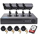 4CH DVR Wired CCTV Security System with 4pcs 1080P Metal Waterproof Surveillance Camera Infrared Night Vision Motion Detection for Indoor Outdoor 24/7
