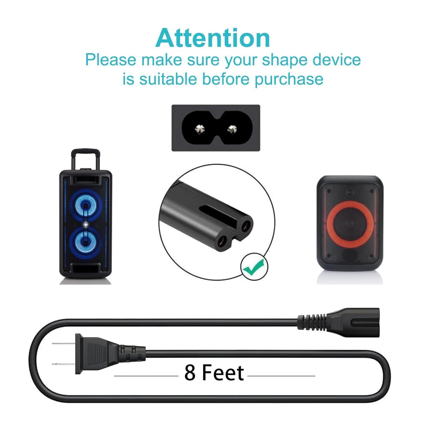 QKCOK 8FT 2 Prong C8 Wall Power Supply Cable Cord for Sony PS5/PS4,Xbox One S/X Series X/S, PlayStation 5 4, TCL Roku Smart LED LCD HD TV, HP