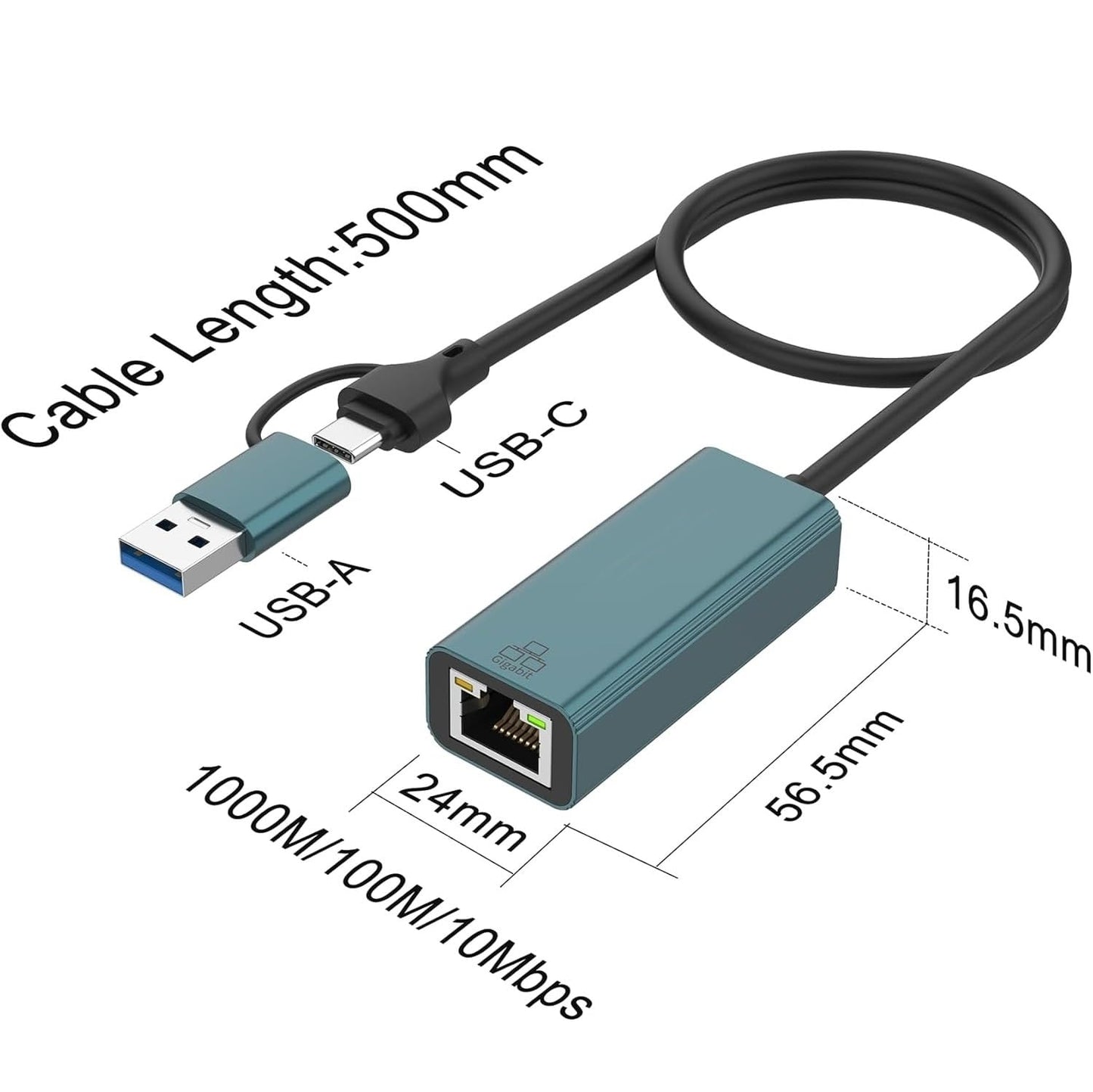 USB 3.0 to Ethernet Adapter, USB C to RJ45 Gigabit LAN (1000Mbps) Network Adapter, Compatible with MacBook/Pro/Air, Surface Pro, Windows 11/10/8/7