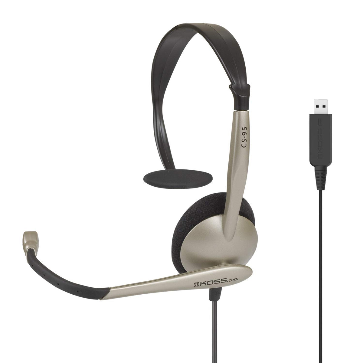 Koss CS95-USB Single-Sided On-Ear Communication Headset, Beige, USB-A Plug
