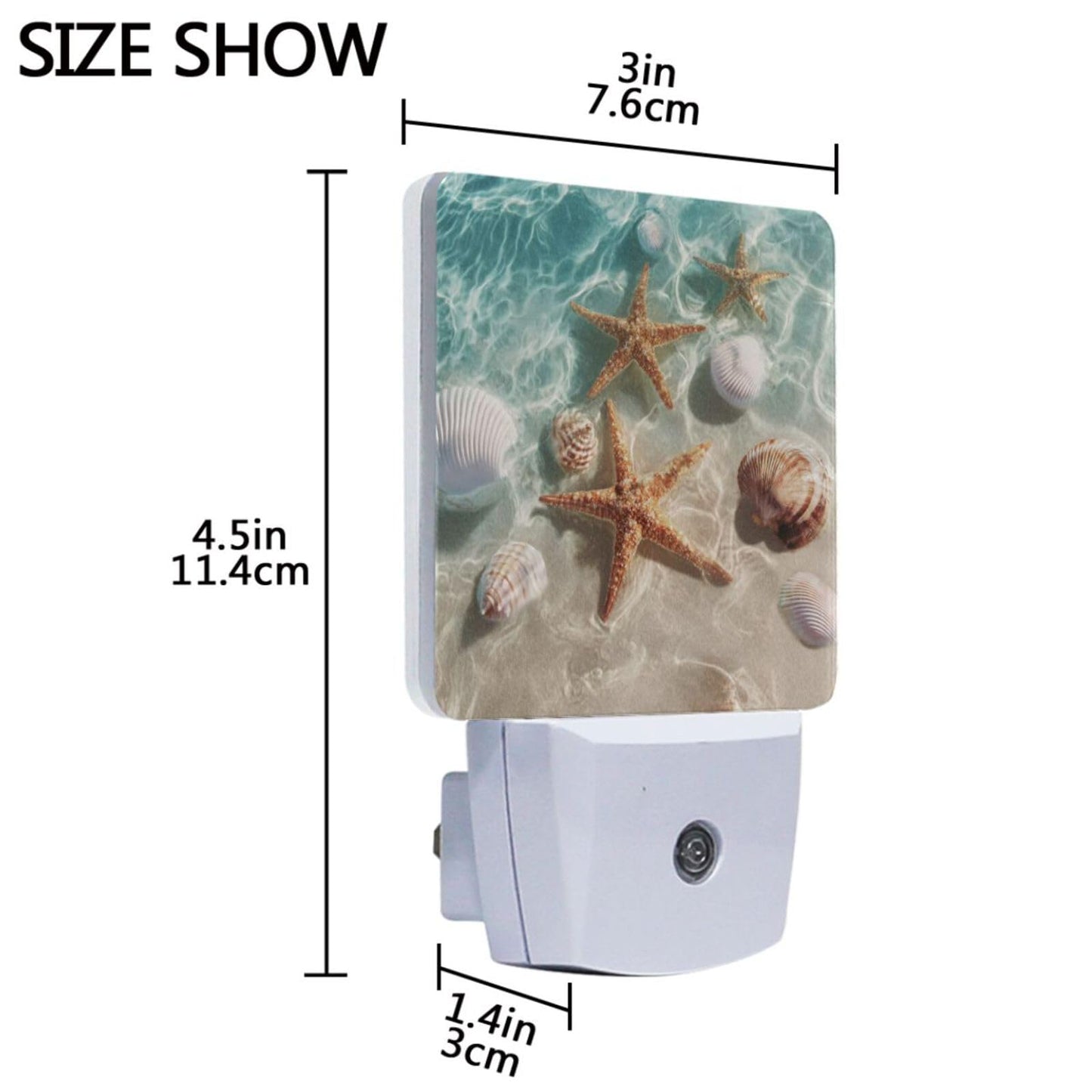 Vdsrup Summer Beach Starfishs Night Light Set of 2 Seashells Ocean Sea Plug-in LED Nightlights Auto Dusk-to-Dawn Sensor Lamp for Bedroom Bathroom