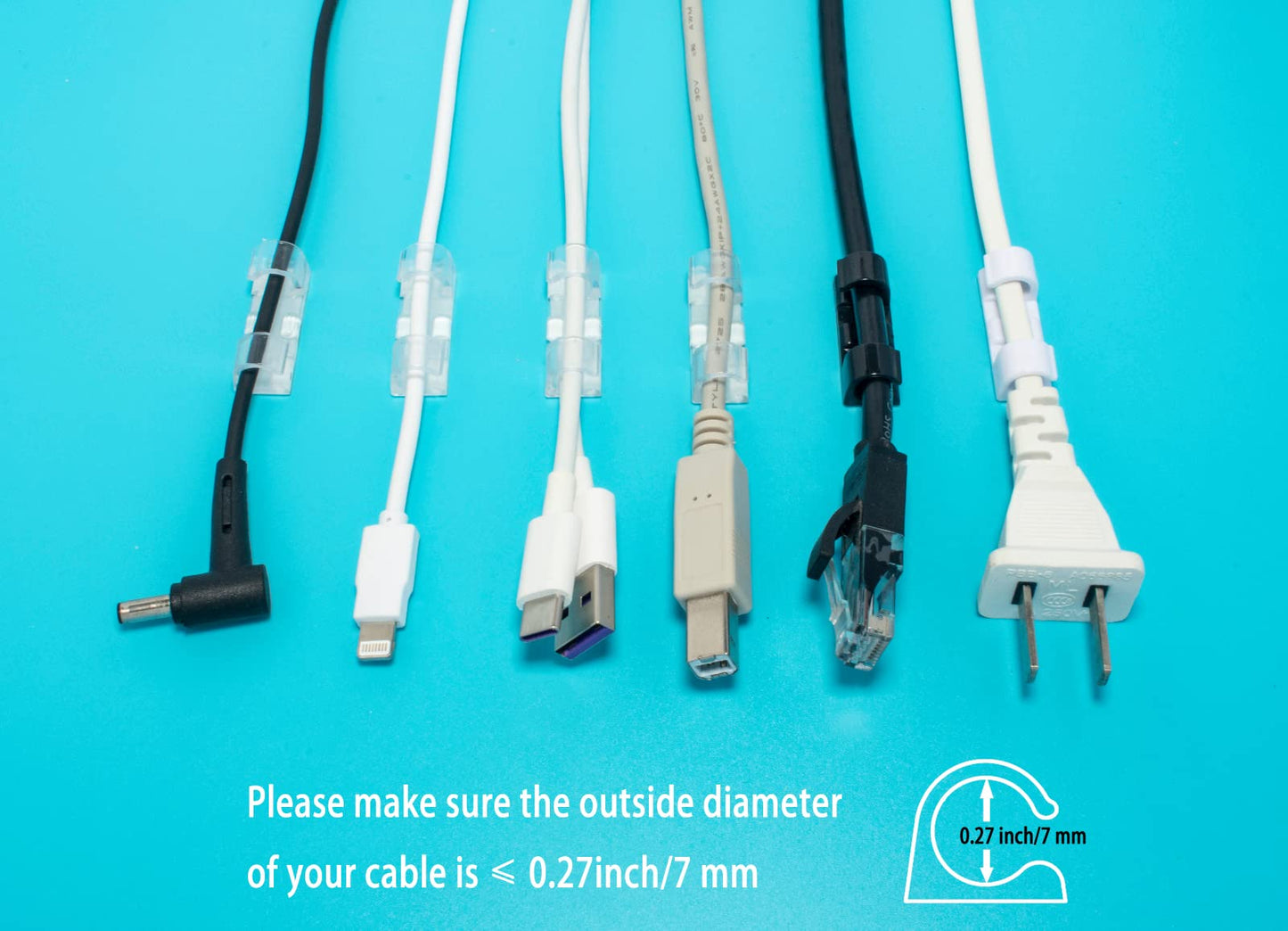 Self-Adhesive Cable Clips Organizer Drop Wire Holder Cord Management, Pack of 20 (Black, 0.27 inch)