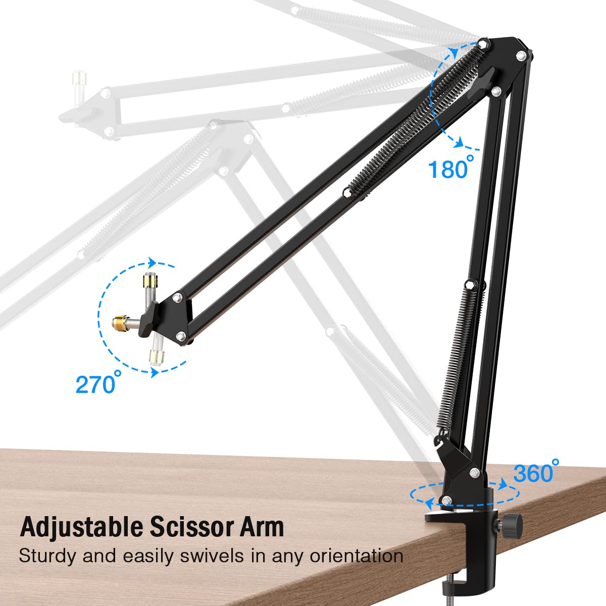 Microphone Arm Stand, FIFINE Suspension Boom Scissor Mic Stand with Heavy Duty Clamp, 3/8" to 5/8" Adapter, for Voice-over, Gaming, Recording, Studio