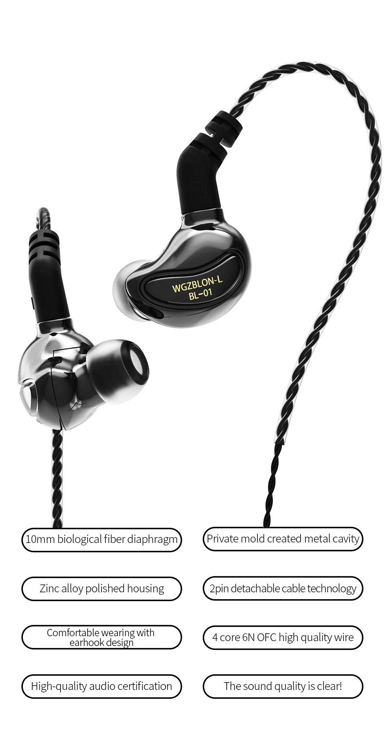 HiHiHear H HIFIHEAR BLON BL01 10mm Biology Fiber Diaphragm Driver in-Ear Headphones High Polished Zinc Alloy for HiFi in-Ear Monitors (No Microphone