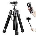 Fotopro Mini Tripod, 60" Lightweight Compact Travel Tripod with 360 Degree Ball Head Phone Mount Detachable Selfie Stick, Camera Phone Tripod Max Load