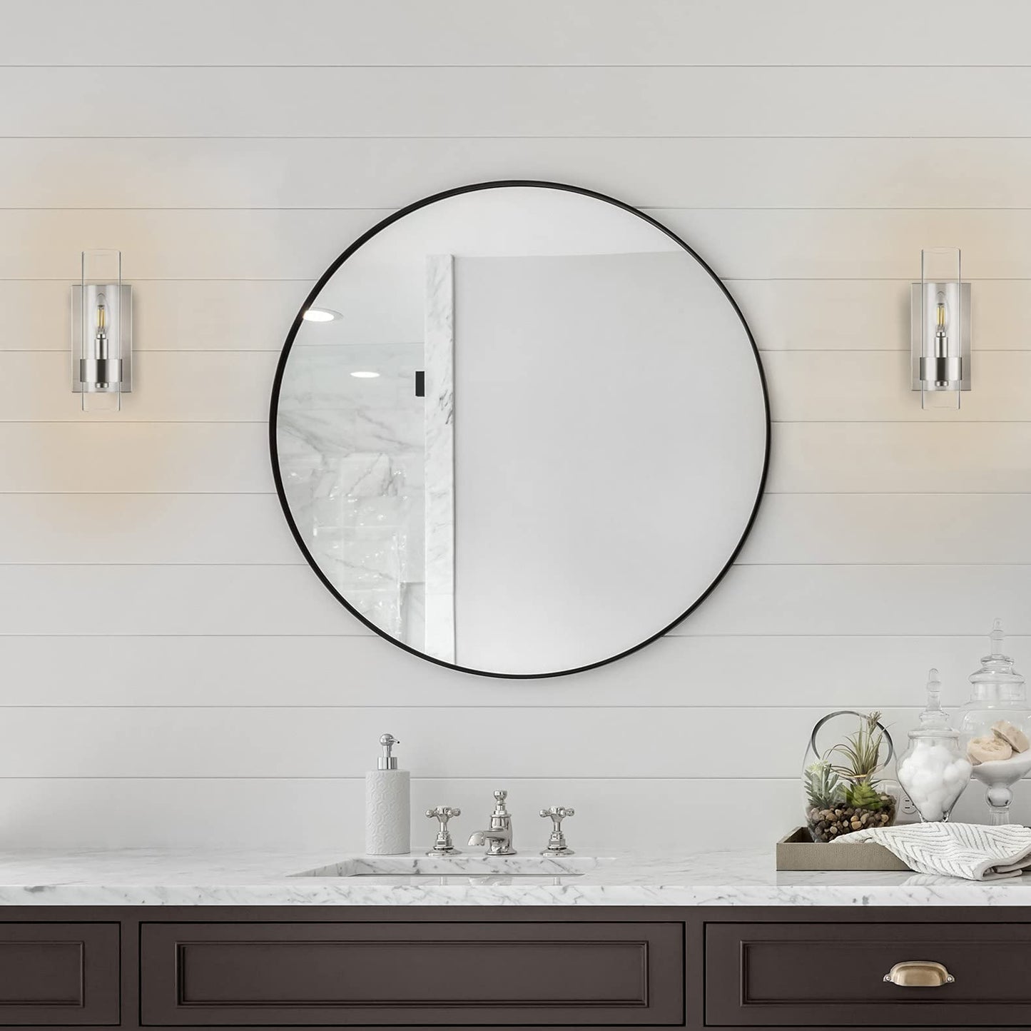 Linea di Liara Teramo Farmhouse Brushed Nickel Wall Sconce Wall Lighting Modern Bathroom Wall Sconces Wall Lights for Hallway and Bedroom Wall Sconce