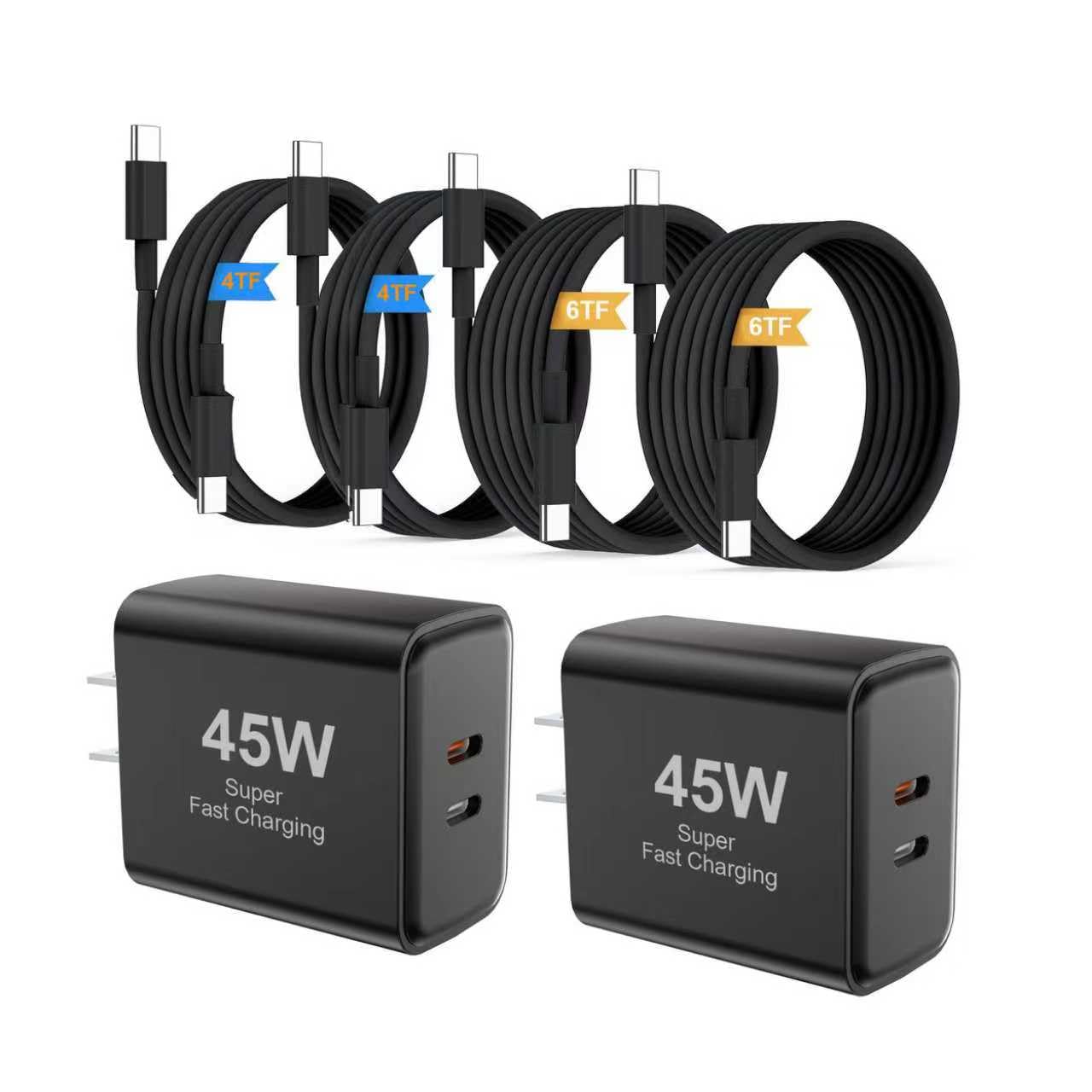 45W USB C Super Fast Charger,35W+10W Dual Type C Port Charger Block, with 4FT+6FT Type C Charger Cable,for Samsung Galaxy S25/S24/S23/S22/S21/i Phone
