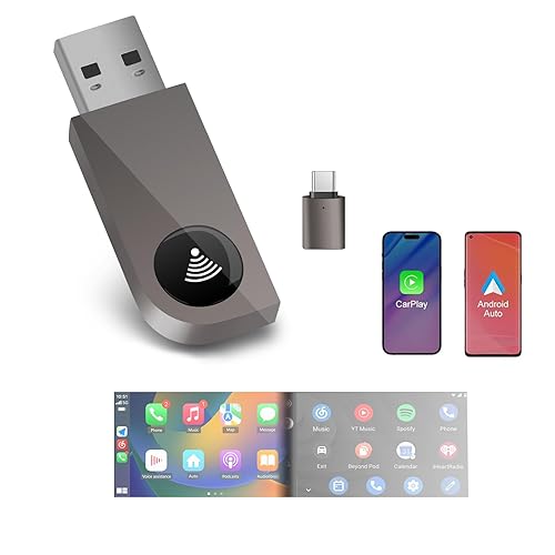 Pyniro 2 in 1 Wireless CarPlay Adapter, Android Auto Plug&Play CarPlay Dongle Converts Wired to Wireless with USB&USB-C/Type-C, Fast Auto-Connect