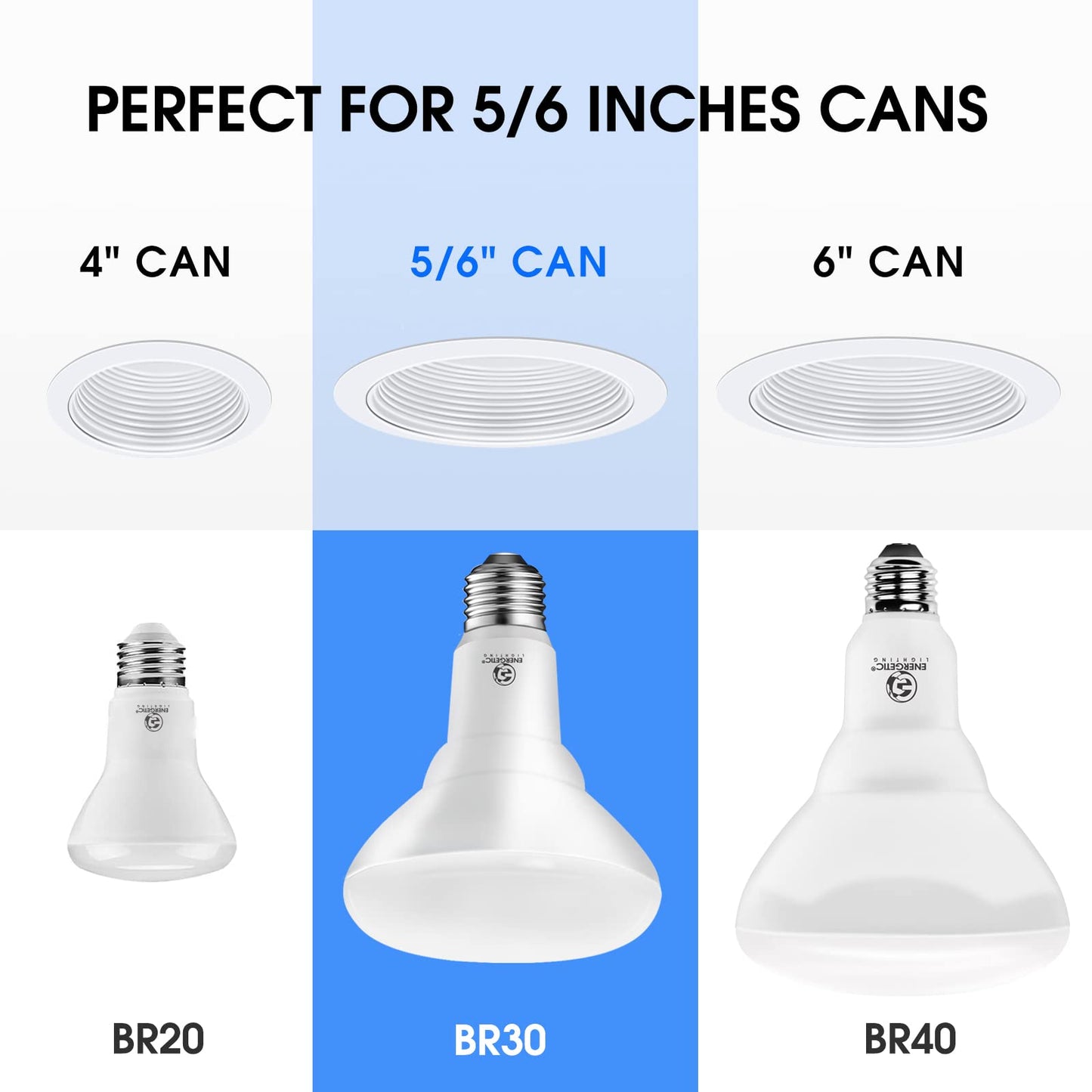 Energetic 6 Pack BR30 LED Light Bulbs,Indoor Flood Lights 1100LM, 11W(85W Equivalent),Dimmable,Soft White 2700K,E26 Standard Base, Recessed Can Light