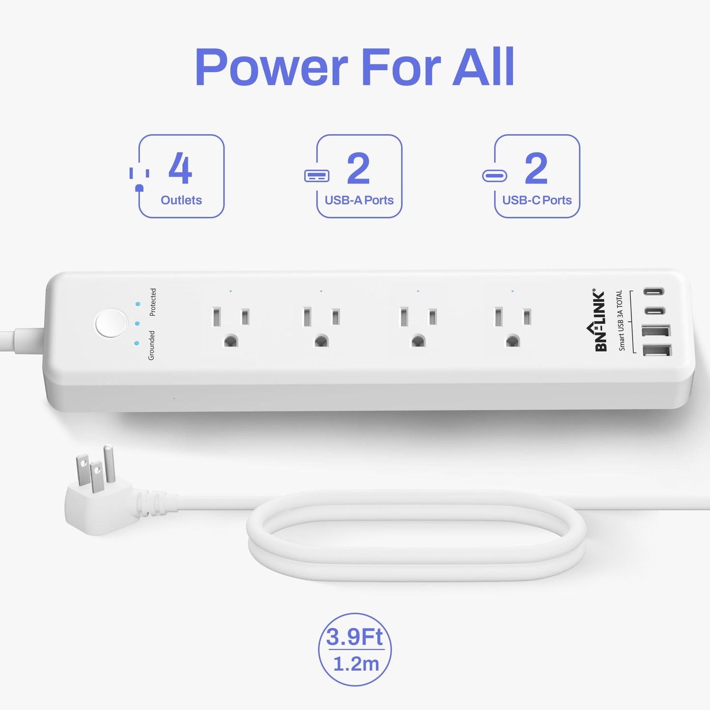 BN-LINK Remote Control Power Strip with 4 Independent Outlets?4 USBs (incl. 20W USB-C), 3.9Ft Extension Cord, 15A/1875W Overload Protection, Wall