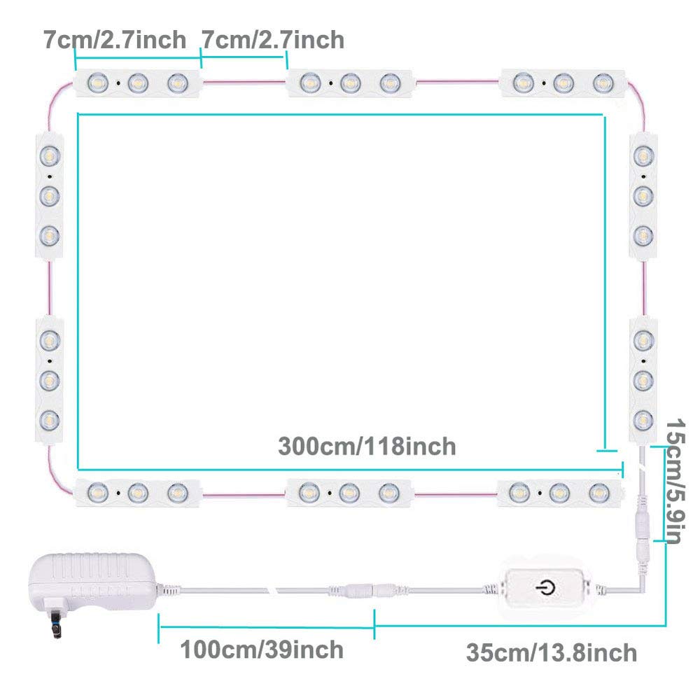 Led Vanity Mirror Lights, Hollywood Style Vanity Make Up Light, 10ft Ultra Bright White LED, Dimmable Touch Control Lights Strip, for Makeup Vanity