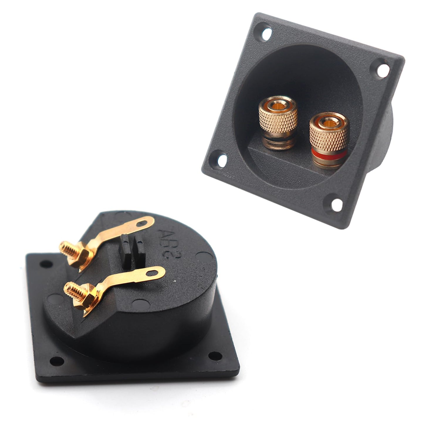 2PCS 2.2 Inch Square 2-Way Speaker Box Terminal Cup with Banana Plugs and Screw Type Binding Post Subwoofer Box Speaker Terminal Plates