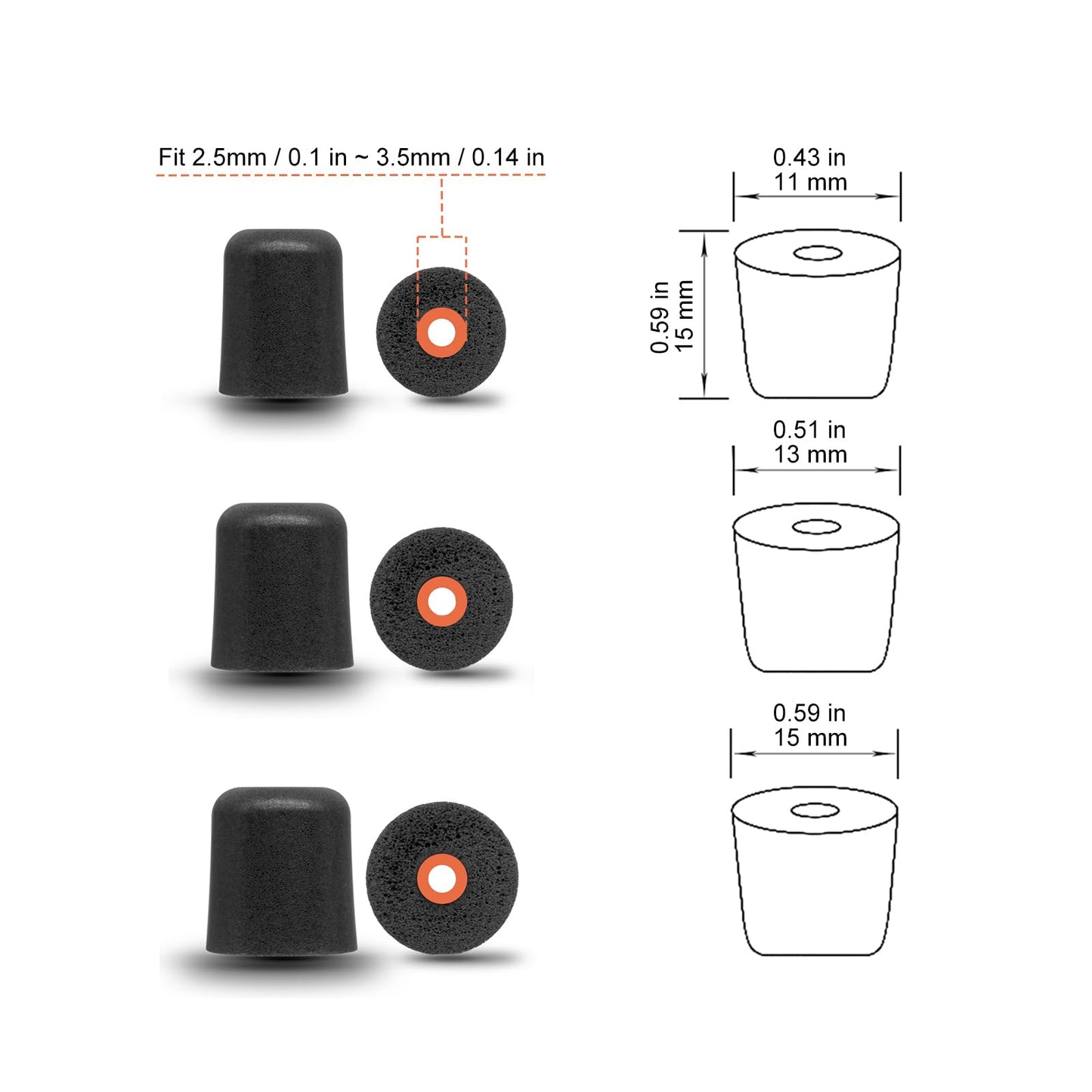 Klowcok Memory Foam Earbud Tips Replacement, Noise Isolation for Earphones, Hearing Aid Protection Ear Buds in-Ear Headphones (3 Pairs, Black,S/M/L)