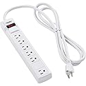 Global Industrial 12" 5+1 Outlet Strip & Surge Protector, 90 Joules, 6-ft Cord, White