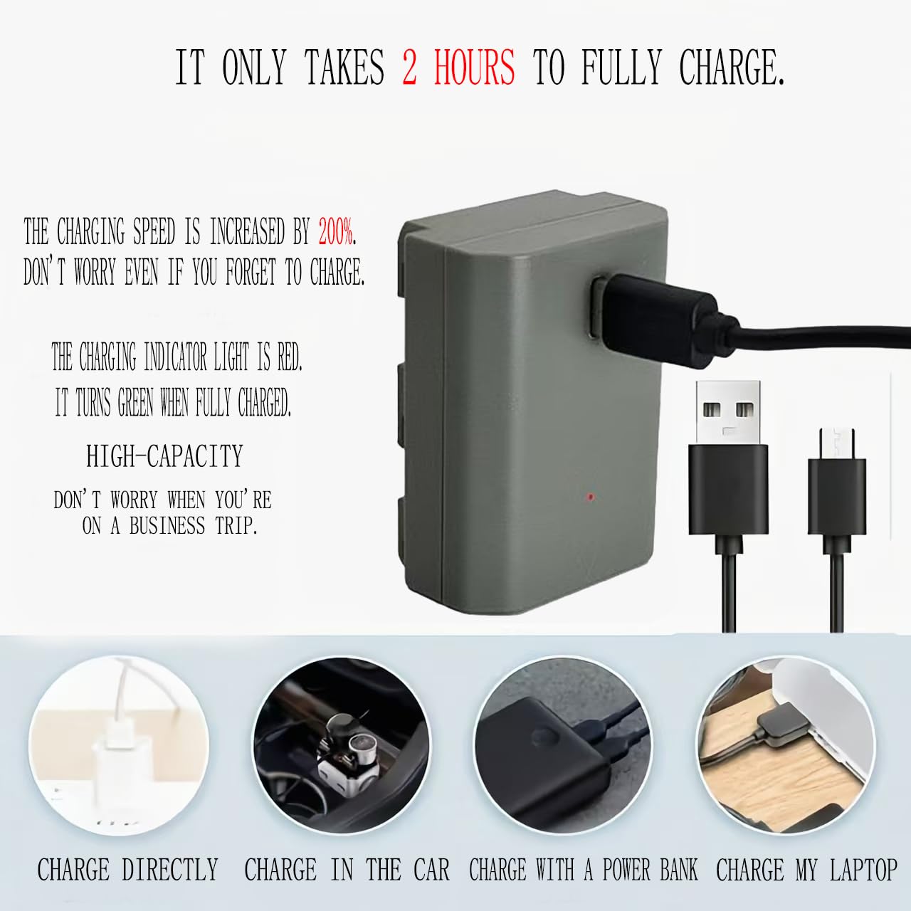 Focruzom NP-FZ100 2400mAh Replacement Battery for A7R V A7S III A7 IV, USB C Charging Cable, Compatible with ZV-E1, FX3, FX30, A1, A9,A9 II, A6600